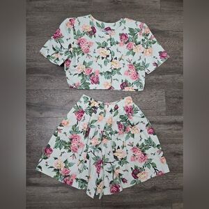 EnChante 80's Made In The USA 100% Cotton 2 Piece Set Floral Cottage Boho